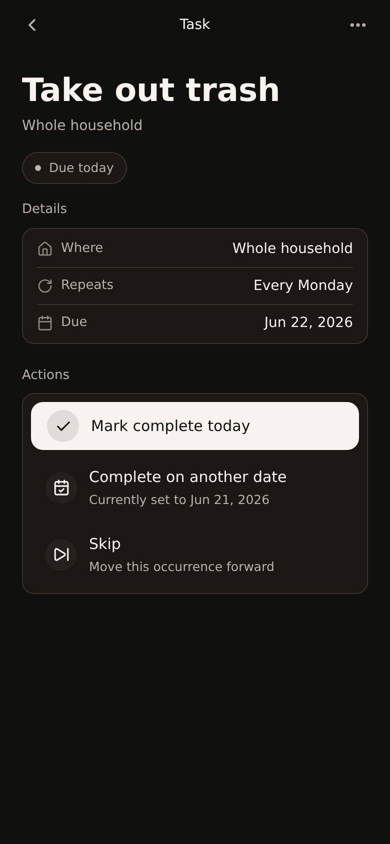 Taskstead task detail screen