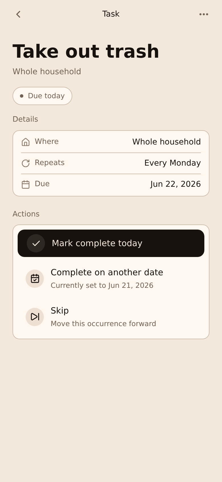 Taskstead task detail screen